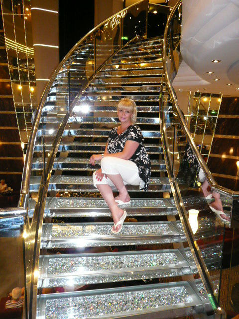 Passasier op die skip se trappe