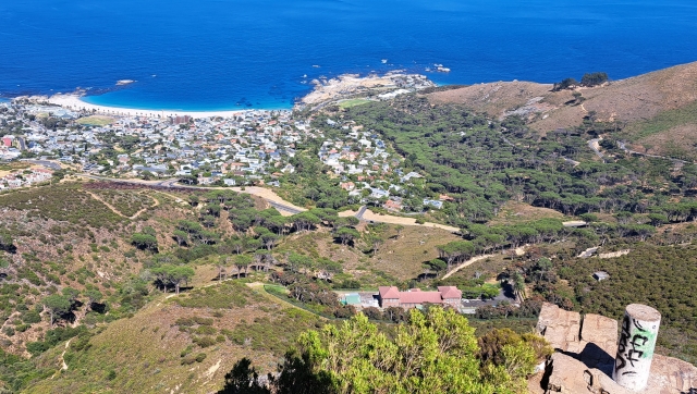Trig beacon at Kloof Corner, with Camps Bay in the background